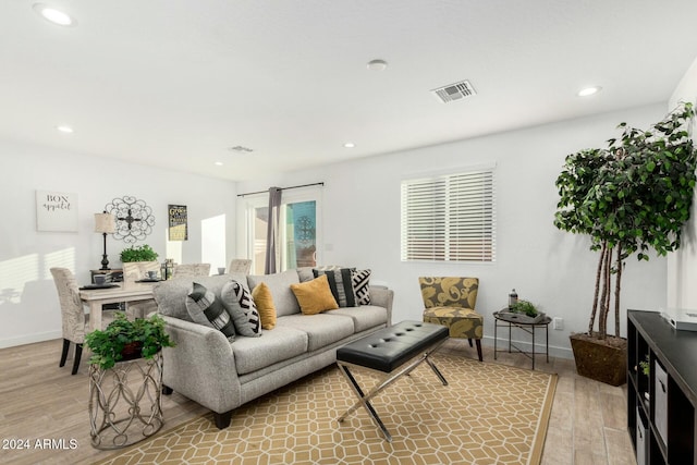 living room with light wood-type flooring