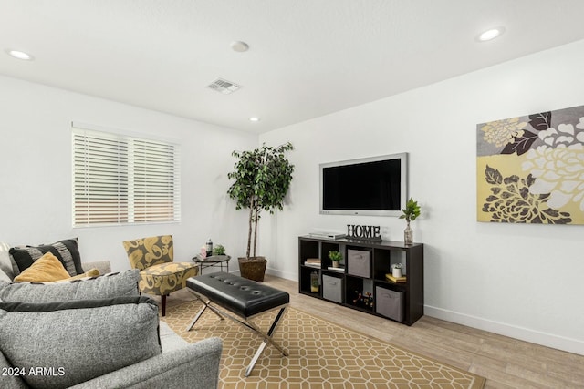 living room with light hardwood / wood-style flooring