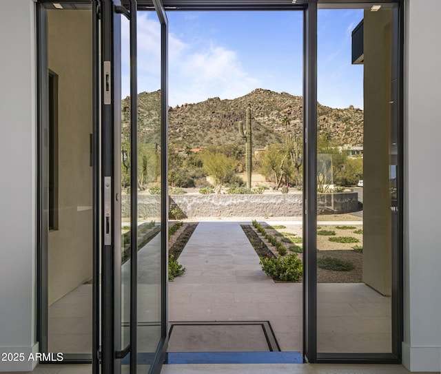 doorway featuring a mountain view