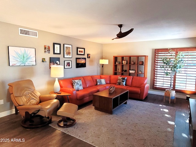 202 N Florence Ave, Litchfield Park, AZ 85340 - living room featuring wood finished floors, baseboards, and ceiling fan