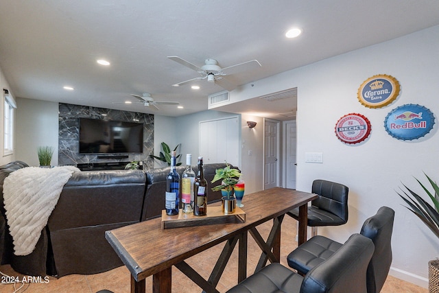 dining room with ceiling fan