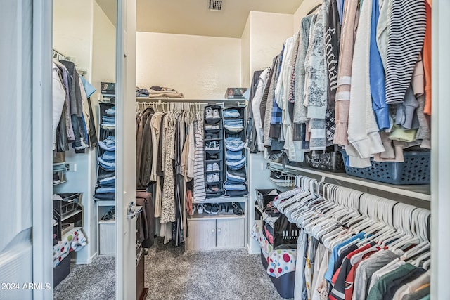 walk in closet featuring carpet floors