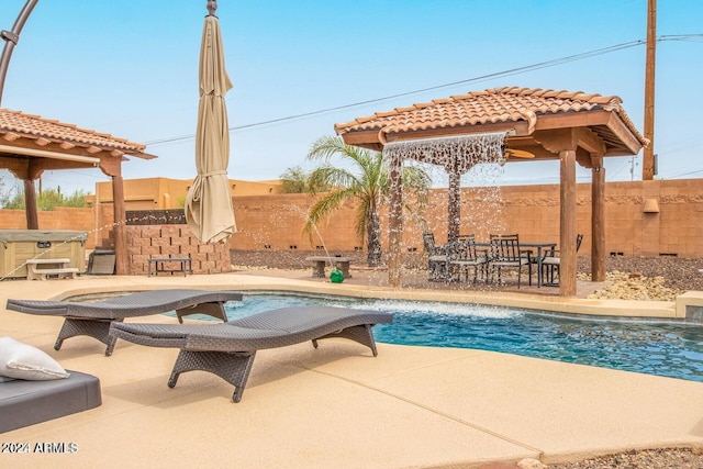 47012 N New River Rd, New River, AZ 85087 - view of swimming pool with a gazebo, a fenced backyard, and a patio area
