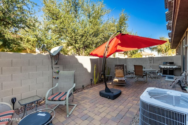 view of patio / terrace featuring cooling unit and grilling area