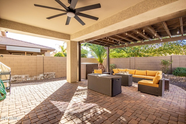 view of patio / terrace with ceiling fan and an outdoor hangout area