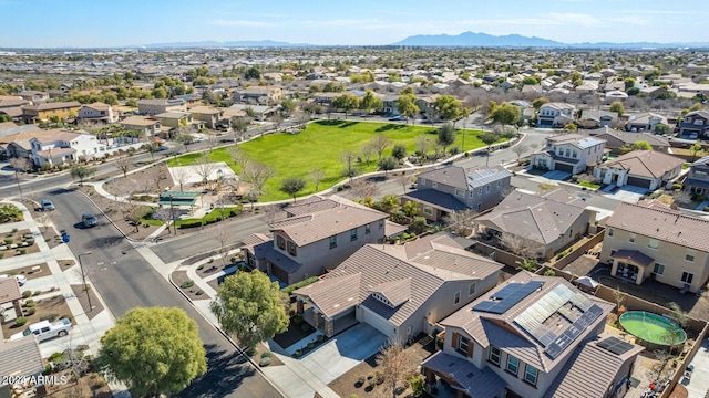 drone / aerial view featuring a mountain view