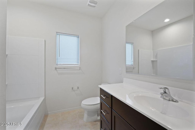43637 W Cypress Ln, Maricopa, AZ 85138 - full bathroom with visible vents, baseboards, toilet, tile patterned floors, and vanity
