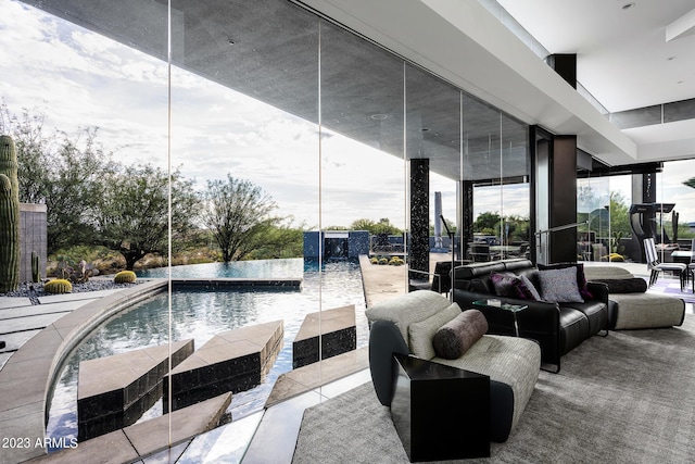 view of pool featuring pool water feature