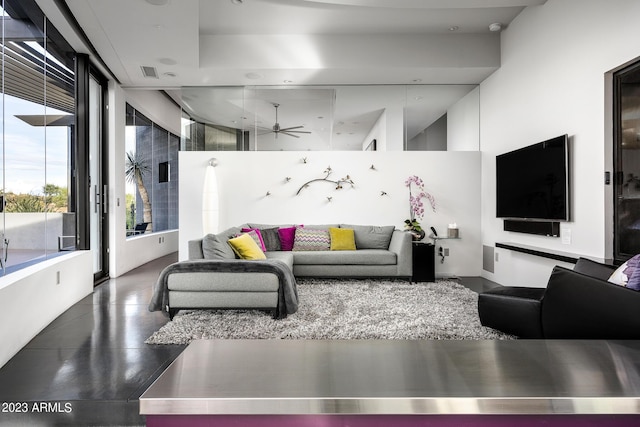 living room with ceiling fan