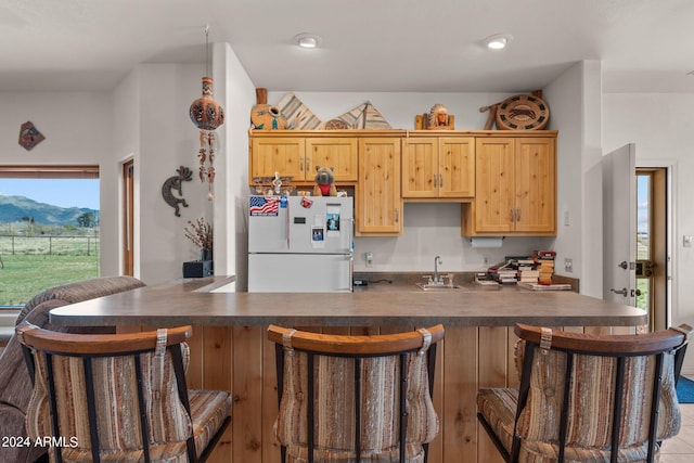 22900 W Hylton Way, Congress, AZ 85332 - kitchen with light brown cabinetry, sink, and white refrigerator