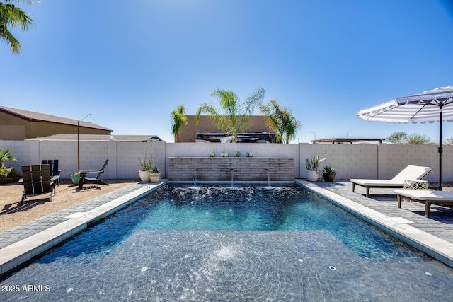 view of pool with a patio, a fenced backyard, and a fenced in pool