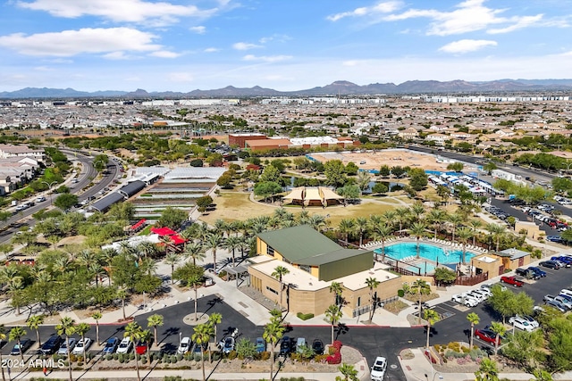 drone / aerial view featuring a mountain view