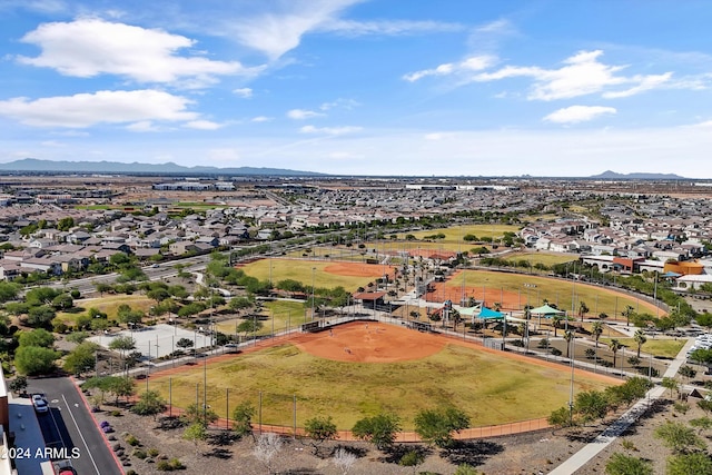 bird's eye view with a mountain view