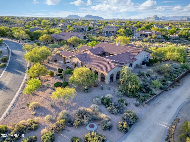aerial view featuring a residential view and a mountain view