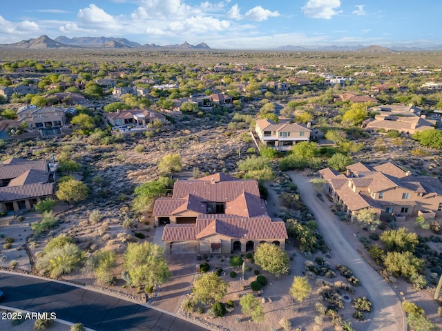 aerial view featuring a residential view and a mountain view