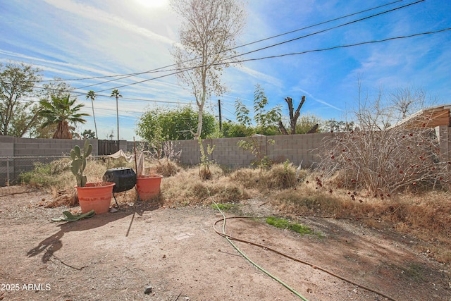 view of yard with a fenced backyard