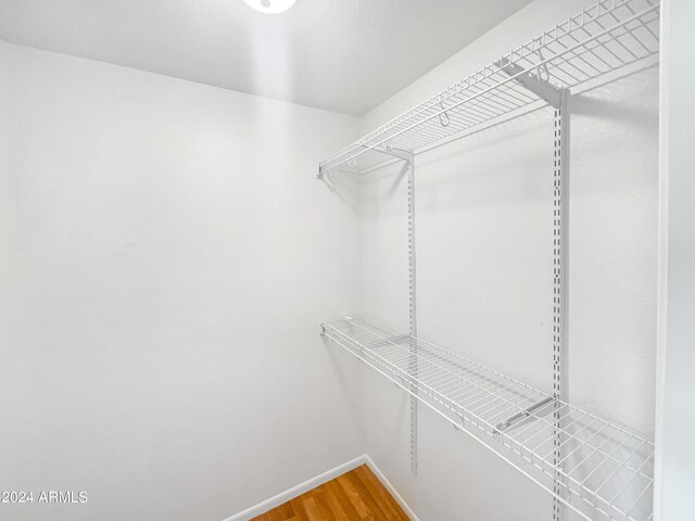 walk in closet with hardwood / wood-style flooring