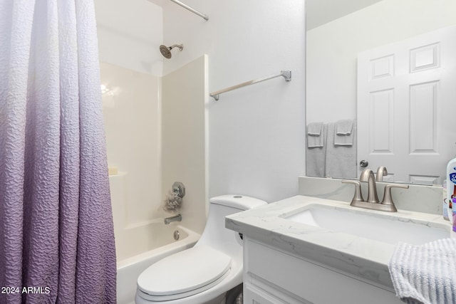 full bathroom with vanity, toilet, and shower / bath combo