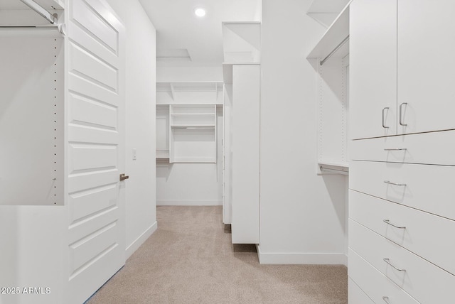 spacious closet with light carpet