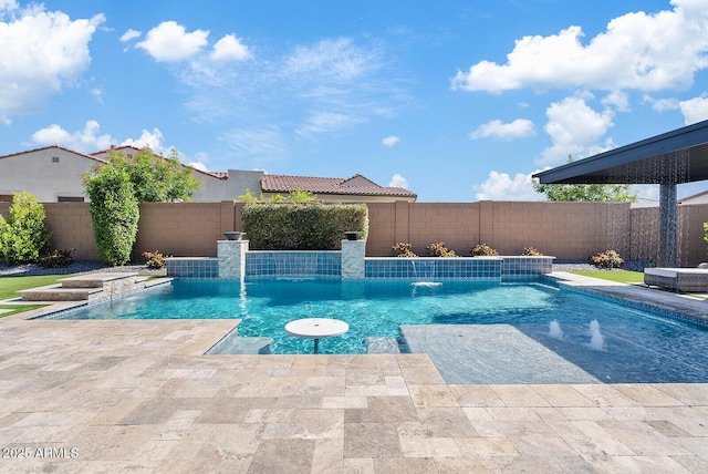 view of pool with a patio, a fenced in pool, and a fenced backyard