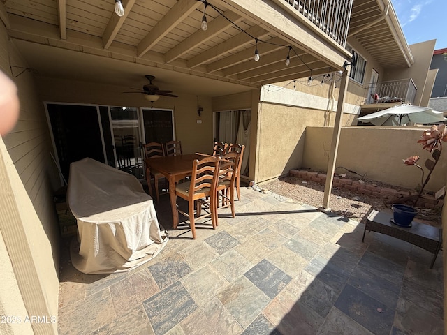 4615 N 22nd St Unit 113, Phoenix, AZ 85016 - view of patio / terrace featuring area for grilling, ceiling fan, and outdoor dining area