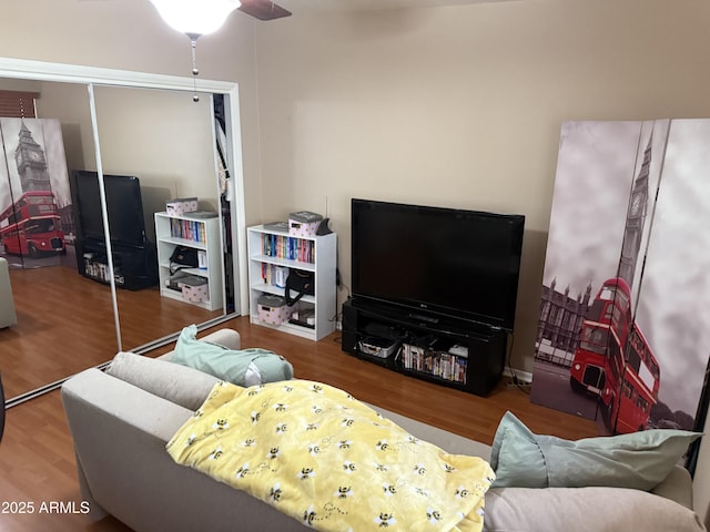 4615 N 22nd St Unit 113, Phoenix, AZ 85016 - living room with a ceiling fan and wood finished floors