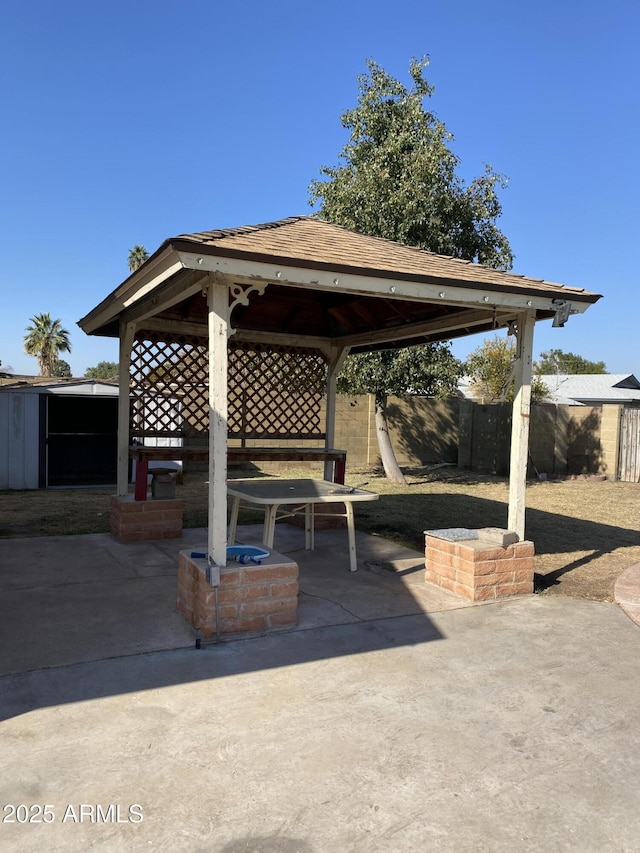 view of patio featuring a gazebo