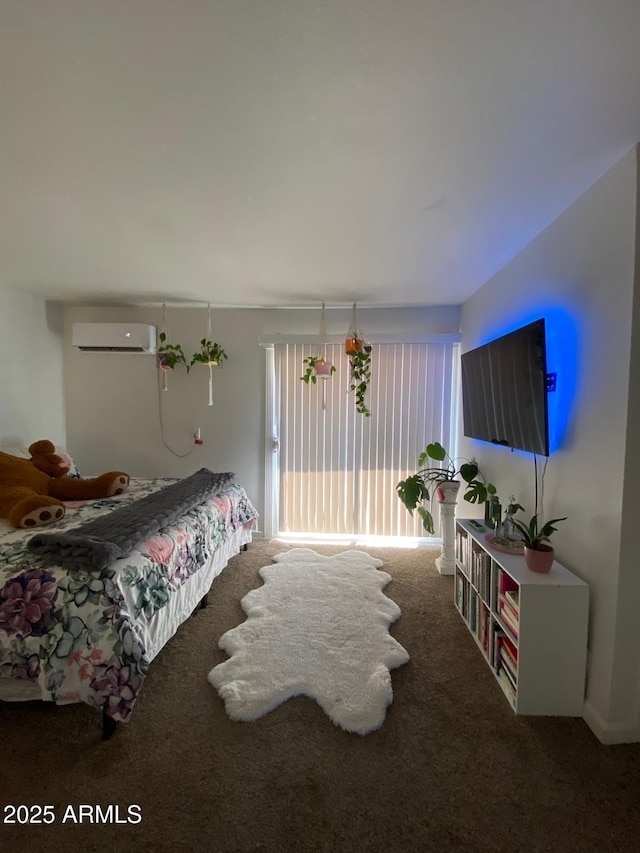 carpeted bedroom with a wall mounted air conditioner