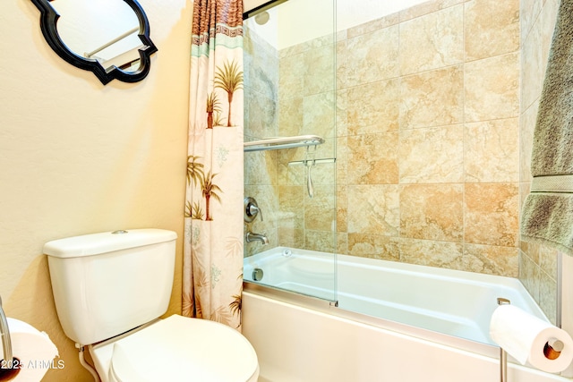 full bath featuring shower / tub combo with curtain and toilet