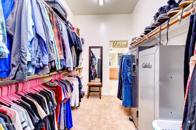 walk in closet with carpet floors