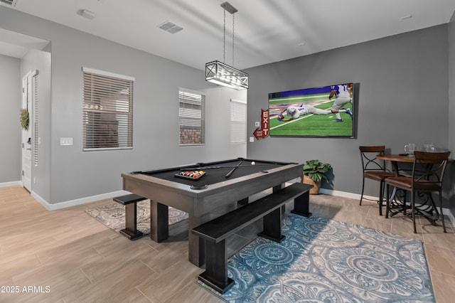 rec room featuring billiards and light wood-type flooring