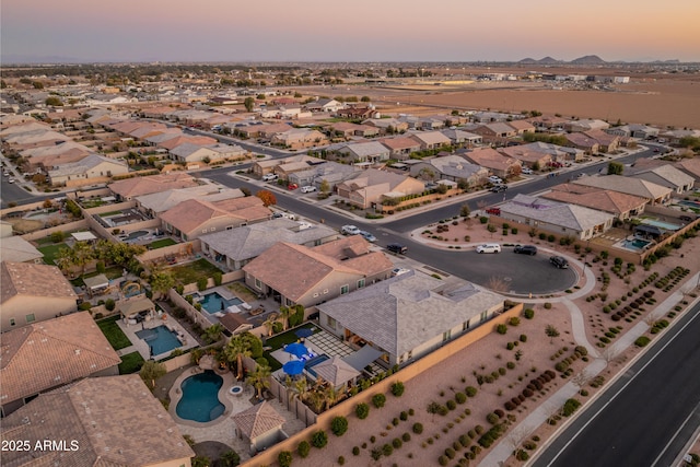 view of aerial view at dusk