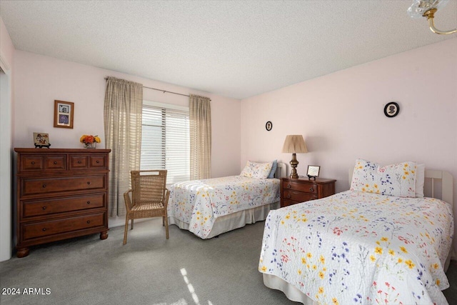 bedroom featuring carpet flooring and a textured ceiling