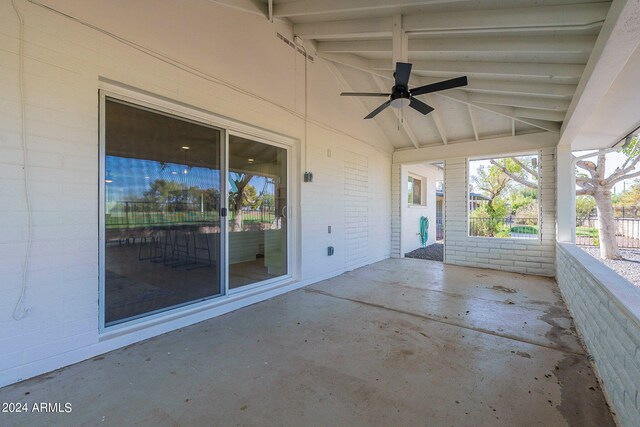 view of patio featuring ceiling fan