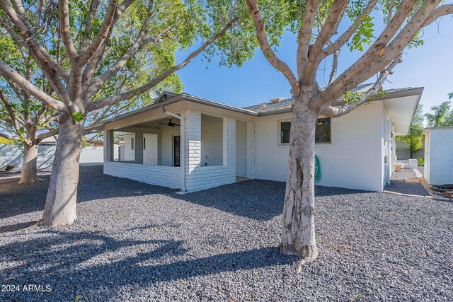 view of yard with ceiling fan and a patio