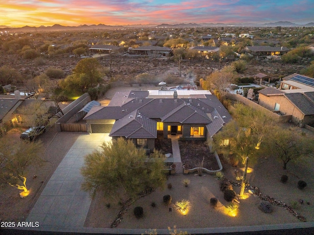 view of aerial view at dusk