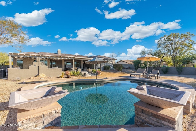 view of swimming pool featuring a patio and central AC unit