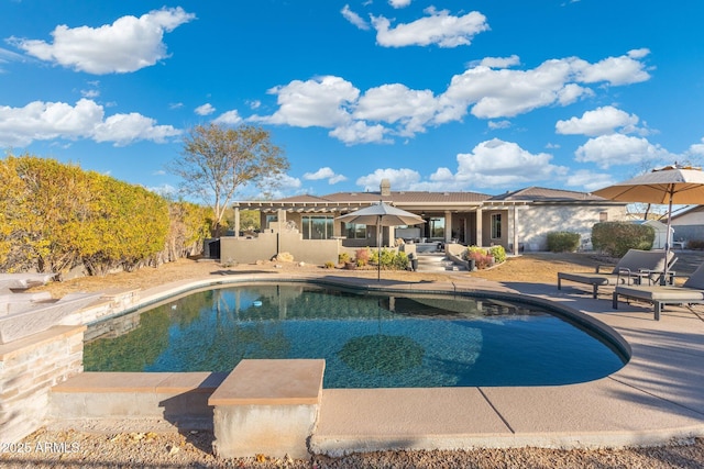 view of swimming pool featuring a patio area