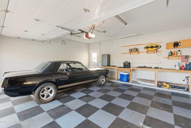 garage with a garage door opener