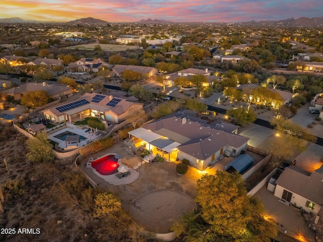 view of aerial view at dusk