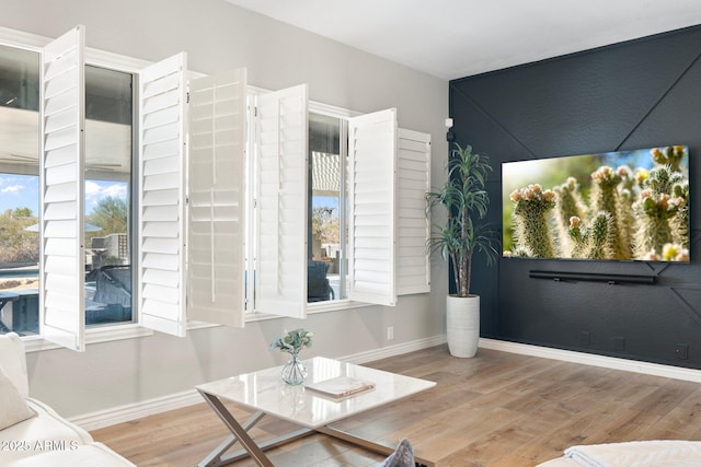 living room with light hardwood / wood-style floors