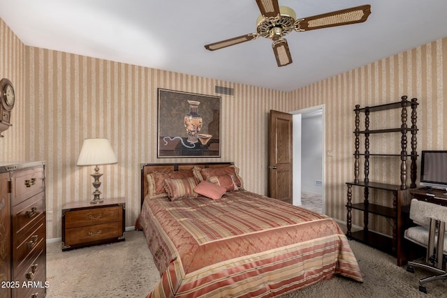 bedroom featuring ceiling fan and carpet flooring