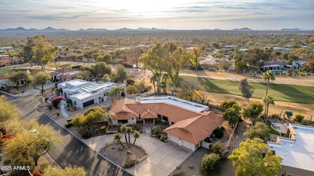 drone / aerial view featuring a mountain view