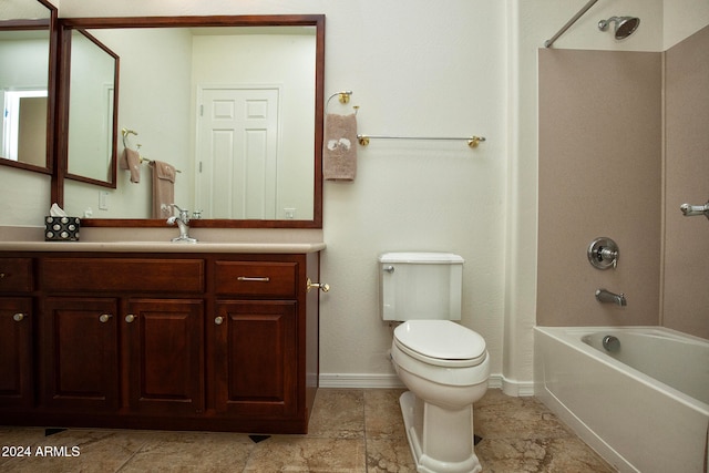 full bathroom featuring vanity, toilet, and  shower combination