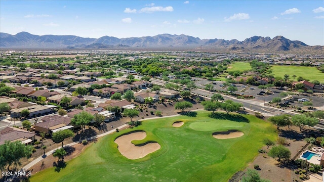 drone / aerial view featuring a mountain view