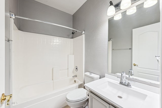 full bathroom with vanity, toilet, and bathing tub / shower combination