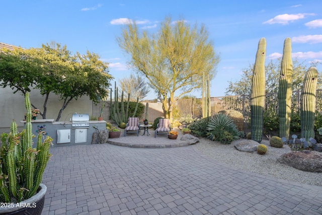 view of patio with area for grilling and exterior kitchen