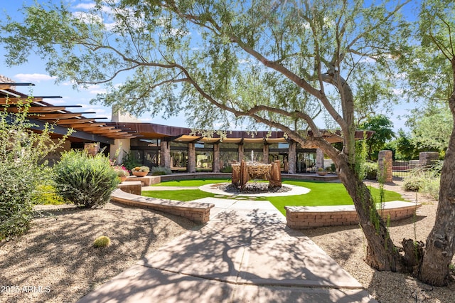 back of property with a pergola