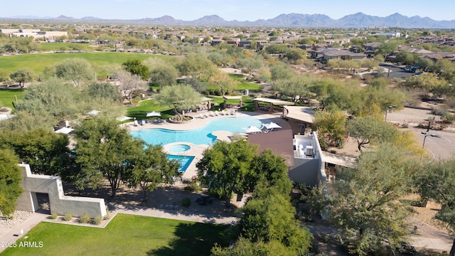 bird's eye view with a mountain view