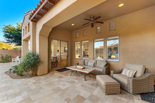 view of patio / terrace with an outdoor hangout area and ceiling fan